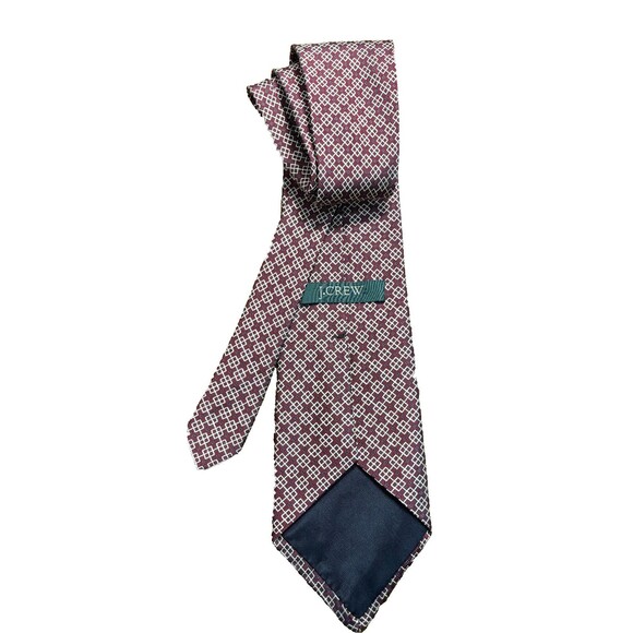 J Crew 100% Italian Wool, Ribbed Burgundy Beige Blue with Geometric Shapes Tie - Picture 4 of 4